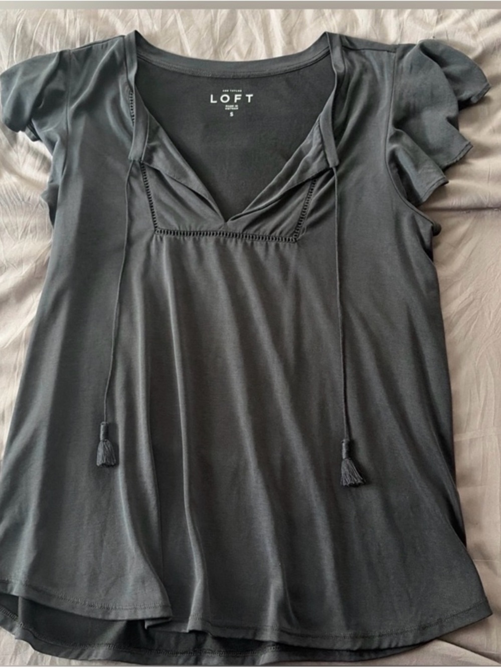 LOFT Black Tie-Detail Flutter Sleeve Top Size S